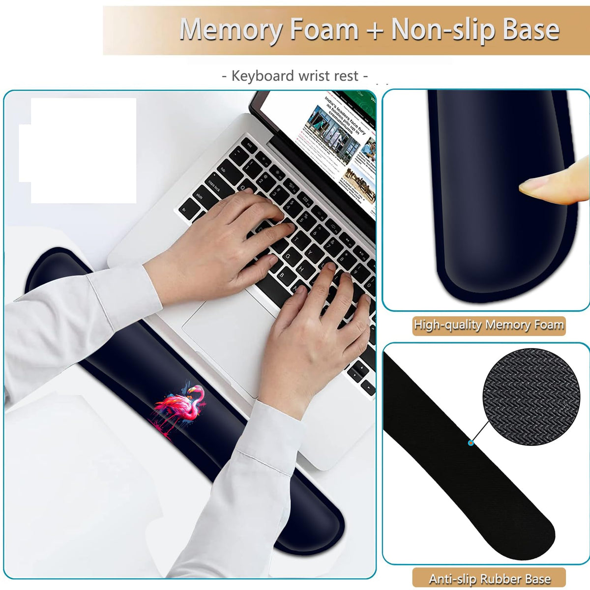 Keyboard and Mouse Pad Wrist Rest Support Set, Ergonomic Gel With Non-Slip Base for Home Office