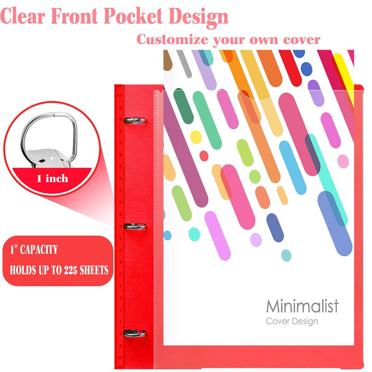 INFUN 1 Inch Telescoping 3 Ring Binder - 4PCS, Flexible Round Binder with Customizable Front Cover