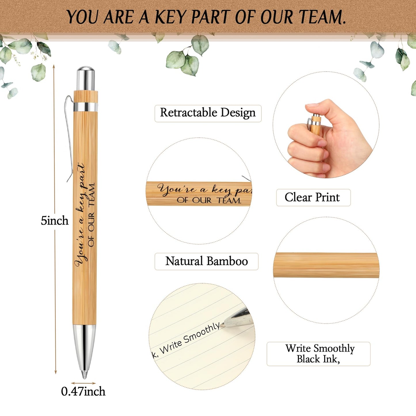 Yeaqee 36 Sets 36 Sets Bamboo Pens with Thank You Card, Team
