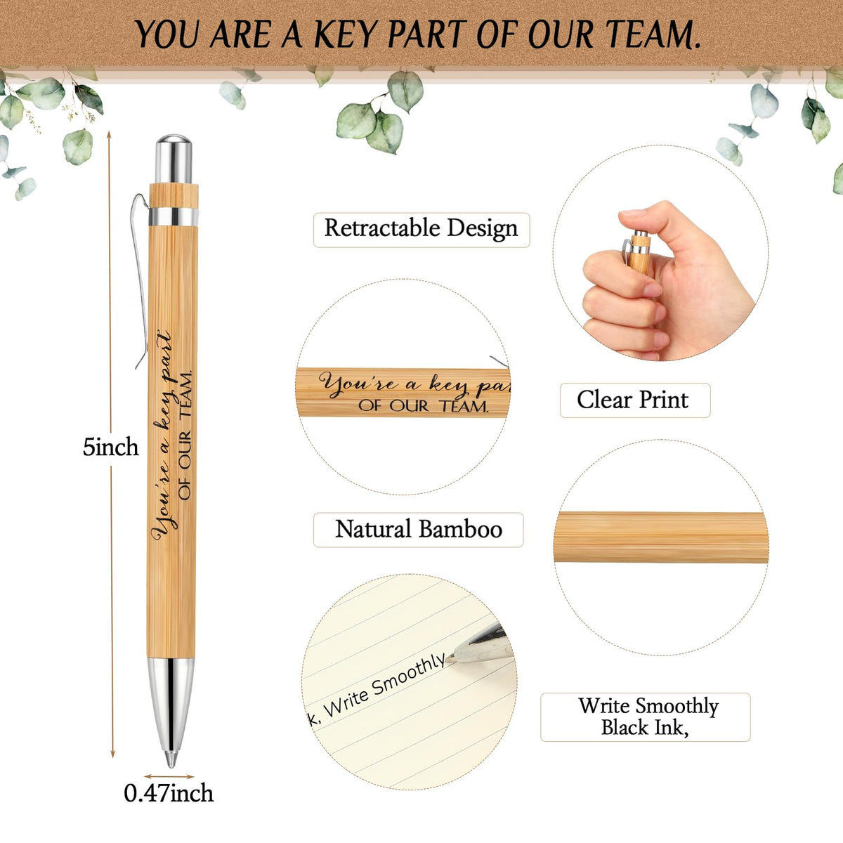 Yeaqee 36 Sets 36 Sets Bamboo Pens with Thank You Card, Team