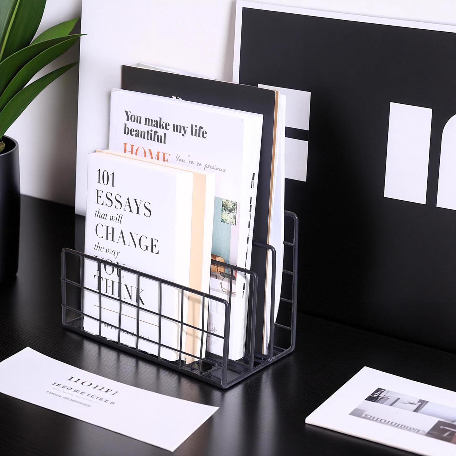 File Folder Organizer for Desktop,3 Section Metal Vertical magazine Stand Holder,Paper tray/Mail