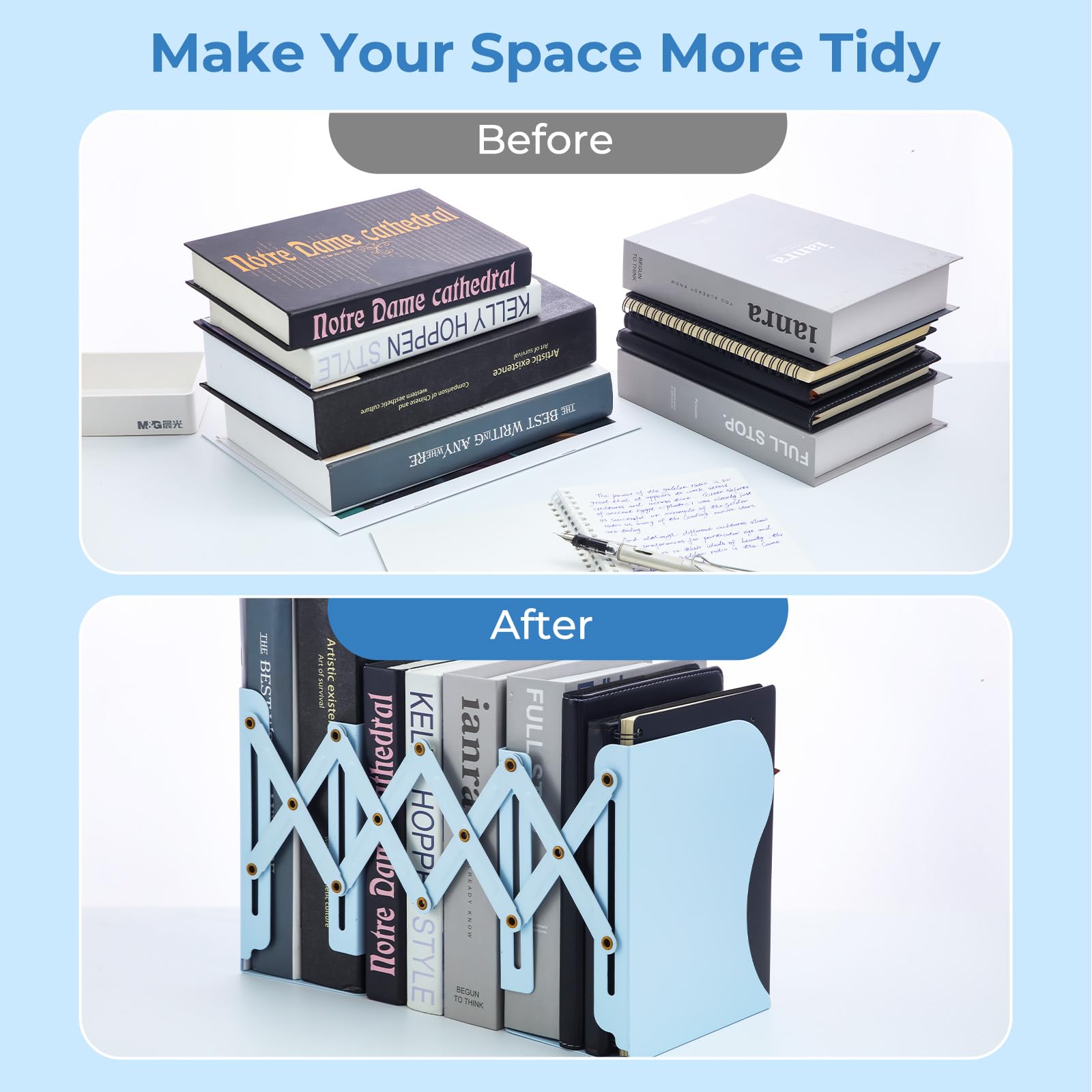 M&G Adjustable Bookends Book Ends for Shelves, Metal Bookend for Heavy Books, Desk Magazine File