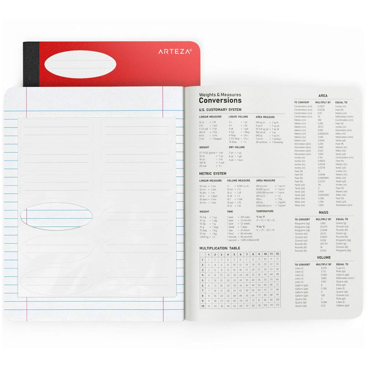 Arteza Composition Books, Wide Ruled, 100 Sheets, 4 Colors, 9.75x7.5-inch, Double Sided for