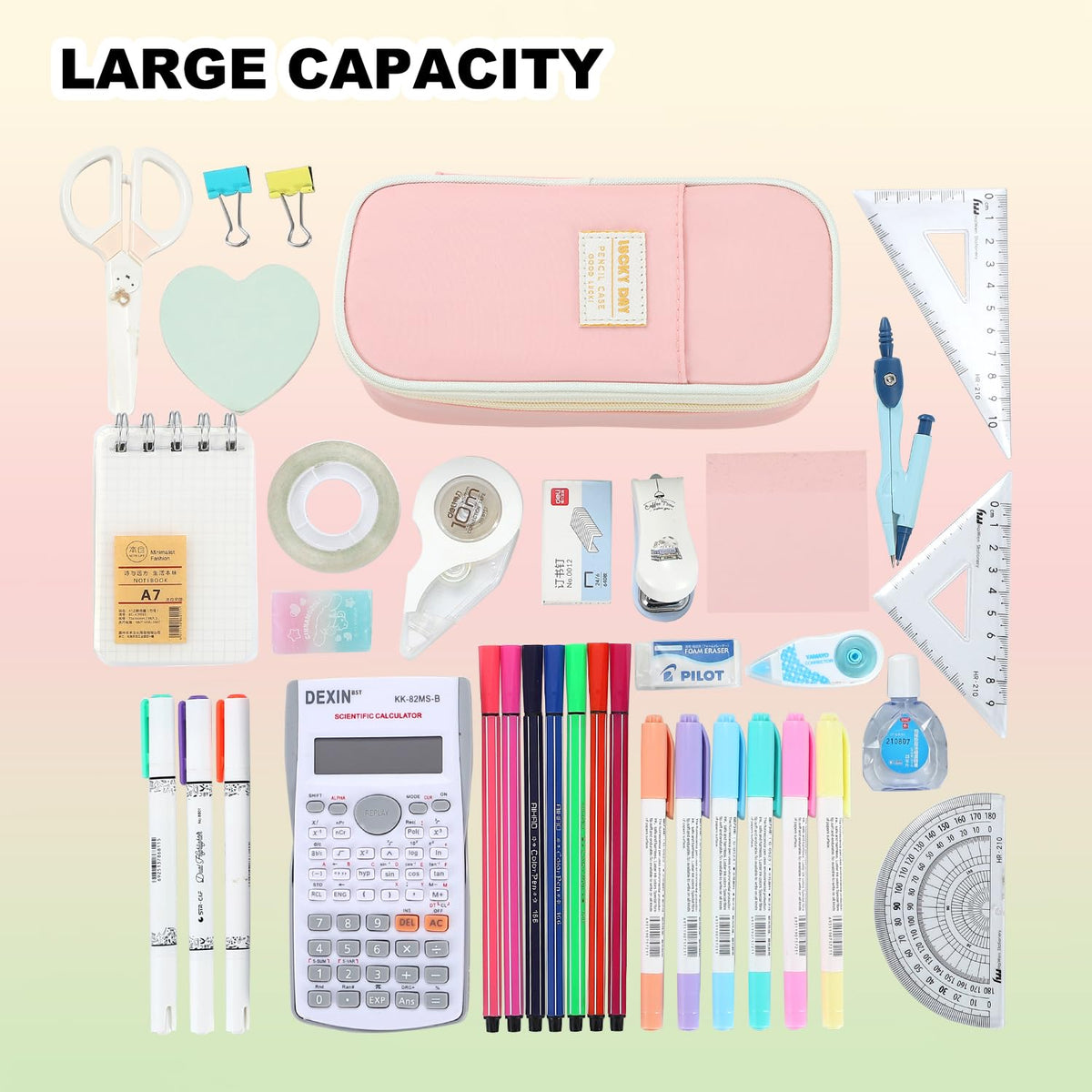 Large Pencil Bag for Girls Teens Kids School Pencil Case Organizer Pink