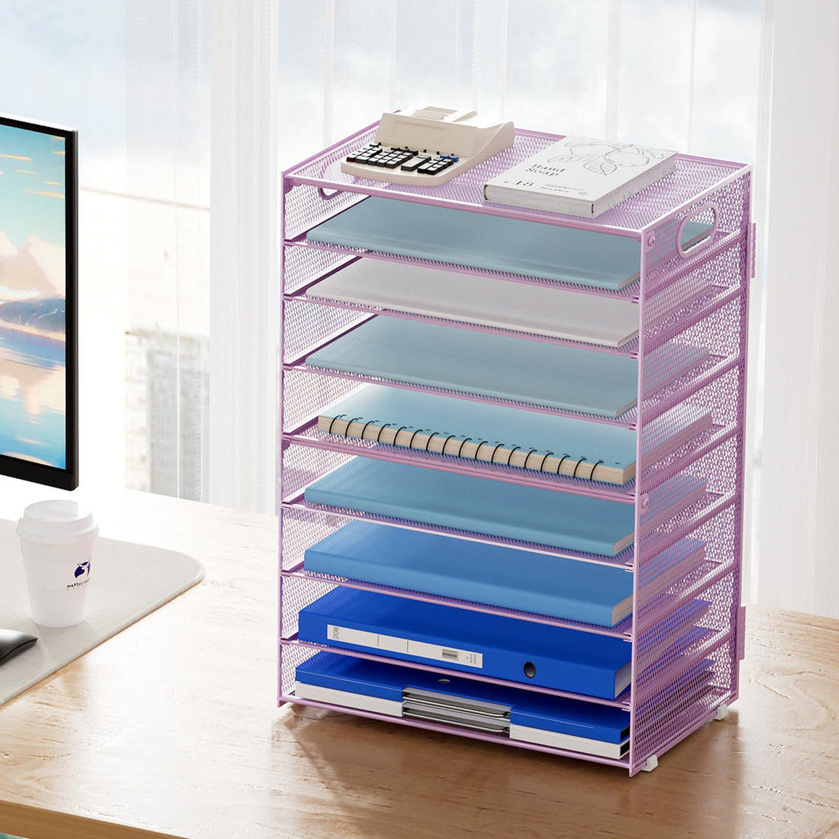 Marbrasse Paper Organizer Letter Tray, 9 Tier Mesh File Organizer with Handle, Paper Sorter Desk