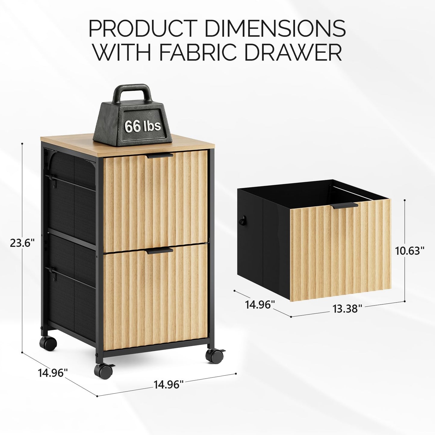 Bonnlo 2 Drawer Mobile File Cabinet, Rolling Fluted Filing Cabinet Under Desk File Cabinet with