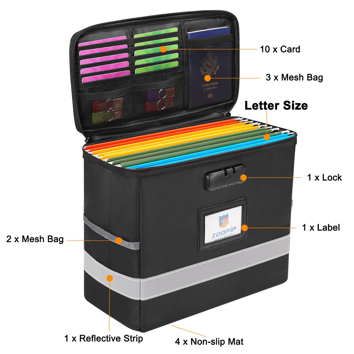 ZOOPIP Fireproof File Box with Lock, Document Organizer, 2 Pack, Black