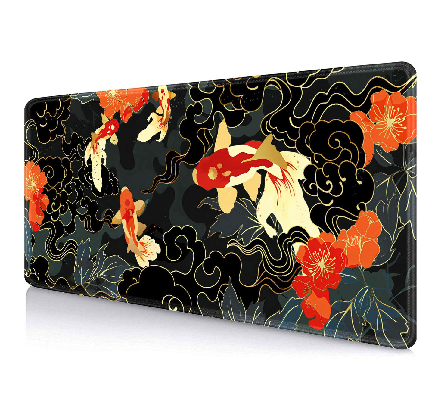 IMAYONDIA Japanese Koi Desk Mat (35.4x15.7 in), Extended Large Gaming Mouse Pad, Long Desk Pad with