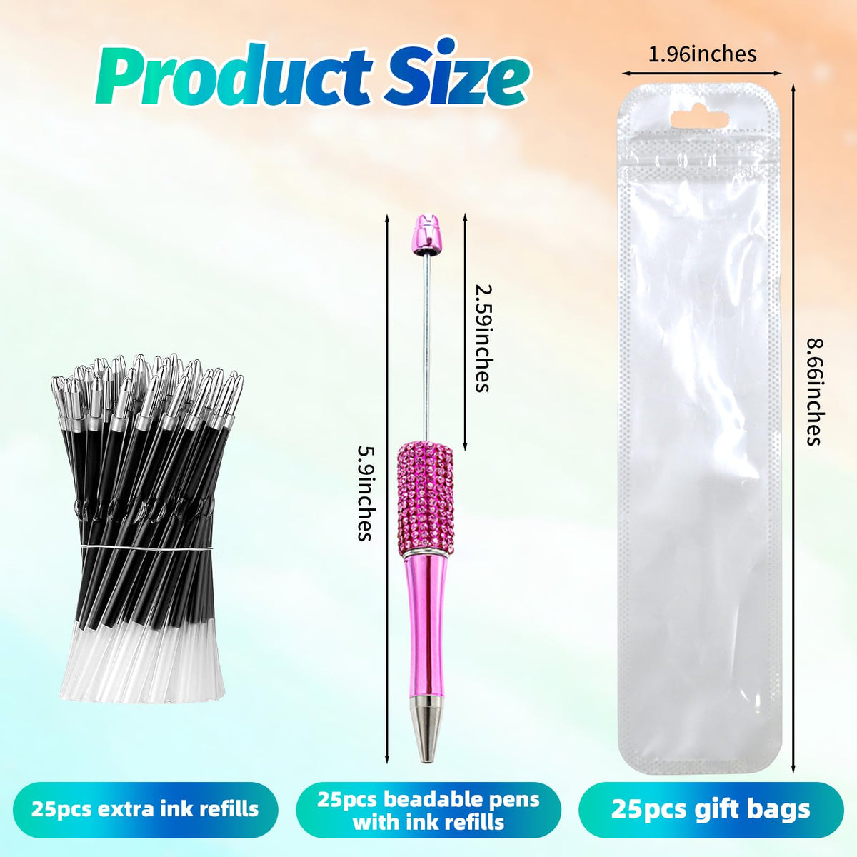 DASTTUIS 150 Pcs DIY Diamond Beadable Pen Kit - 50 Plastic Rhinestone Beaded Pens Bulk with Refills