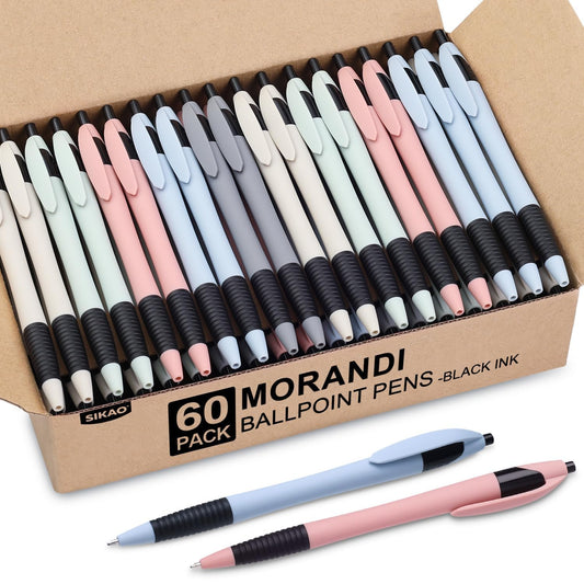 Sikao Pens Bulk, 60 Pack Gripped Slimster Ballpoint Pens -Morandi