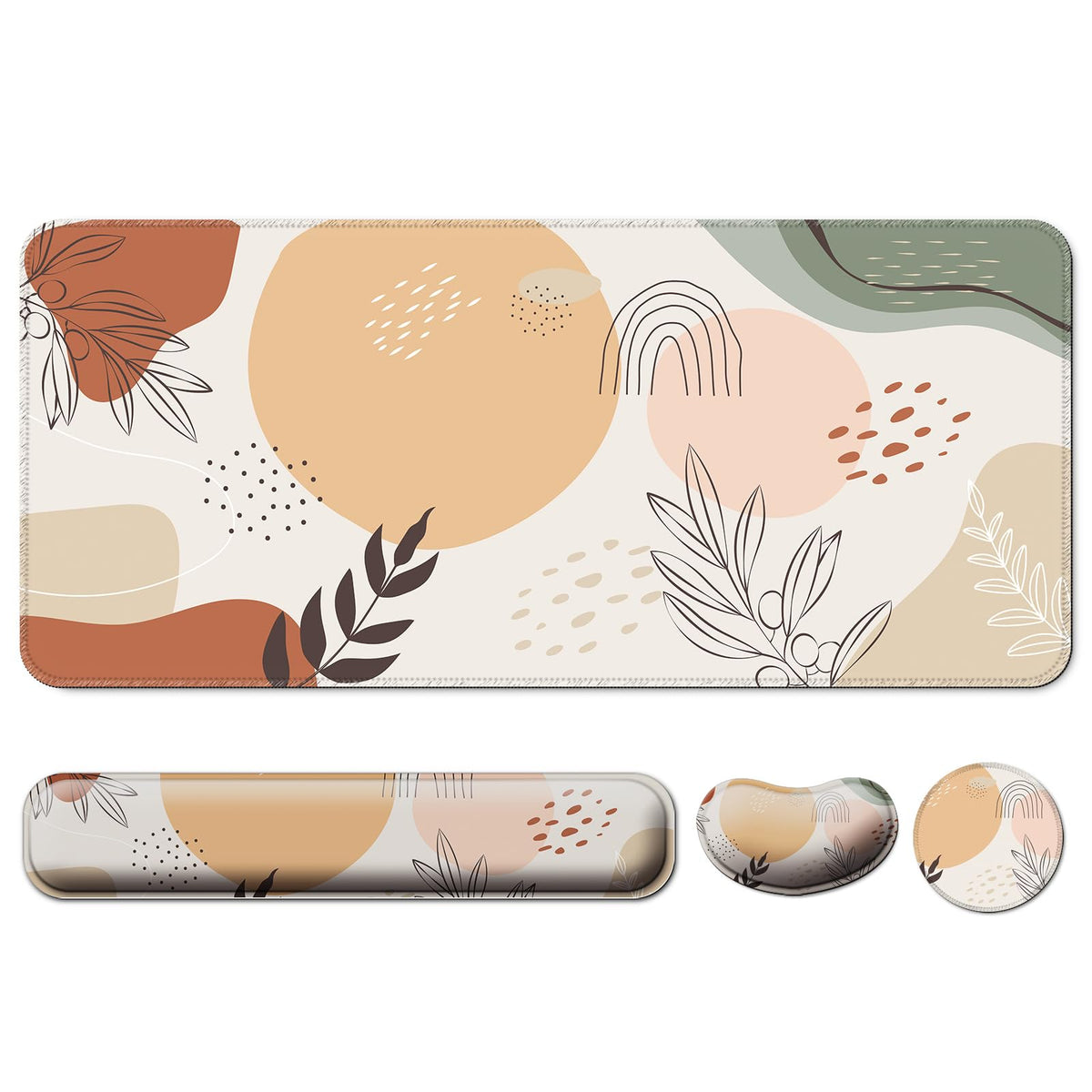 4 in 1 Mouse Pad and Keyboard Wrist Rest,Large Desk Mat,Coaster Set-Leaves