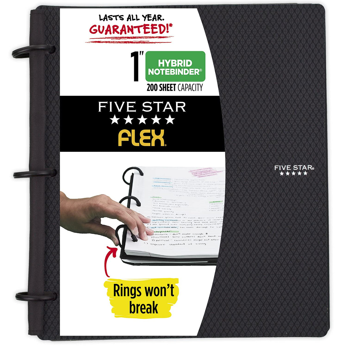 Five Star Flex Hybrid NoteBinder, 1 Inch Binder with Tabs, Notebook and 3 Ring Binder All-in-One
