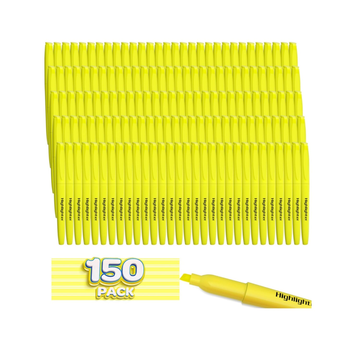 DUONIZAY 150 Count Highlighters Yellow Bulk - Dry-Quickly No Bleed Chisel Tip Highlighter, Markers