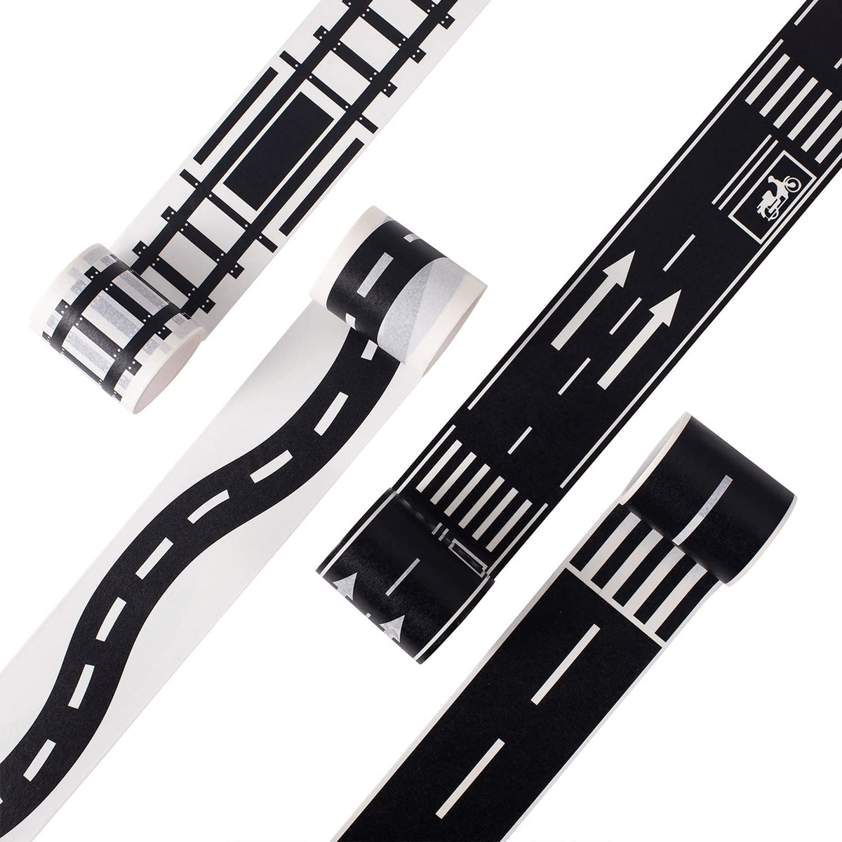 YUBX Road Railway Washi Tape Set 4 Rolls Decorative Paper Masking Tape for Arts and Crafts, Bullet