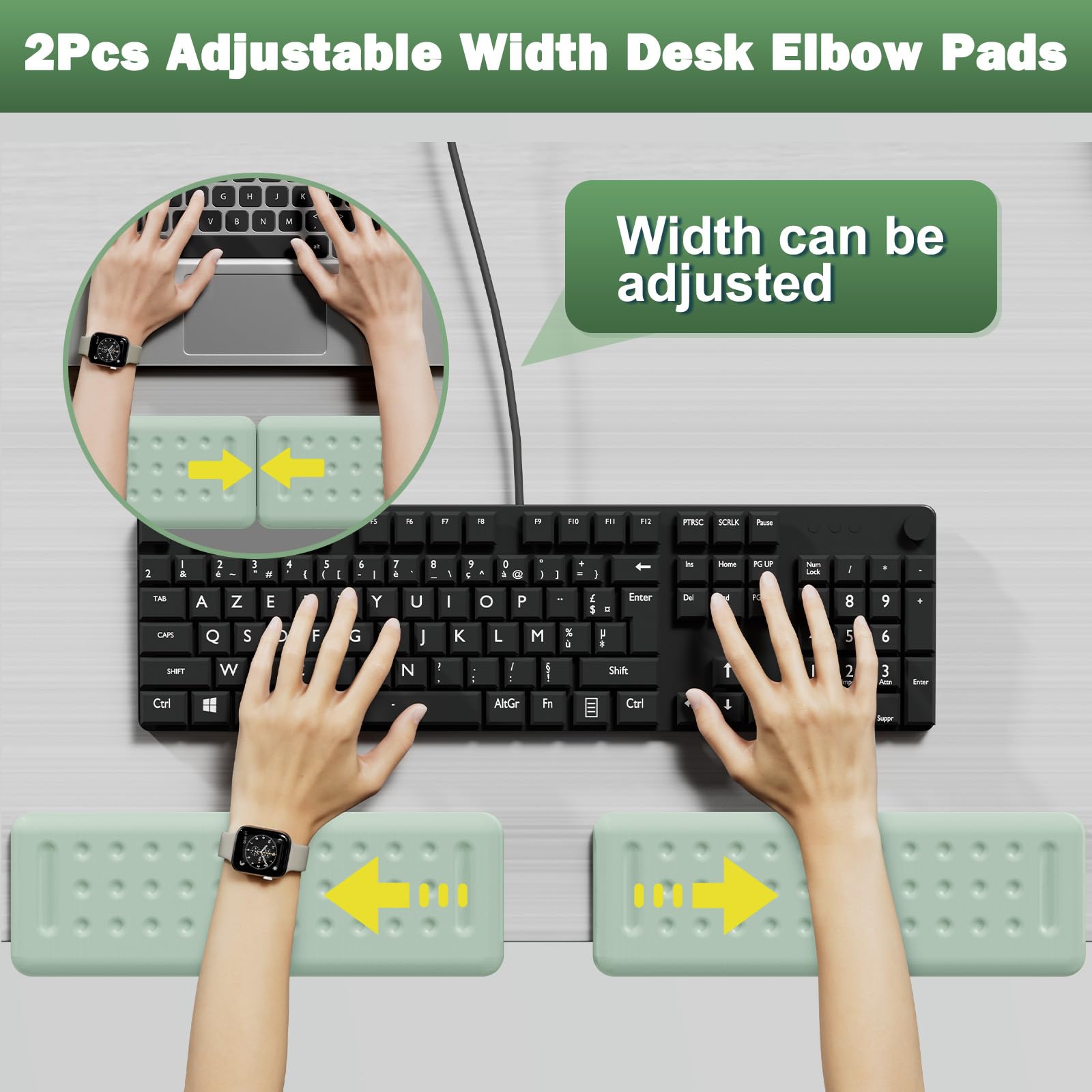 Leolee L-Shaped Desk Elbow Pads for Desk, Pale Green Memory Foam Arm Rest