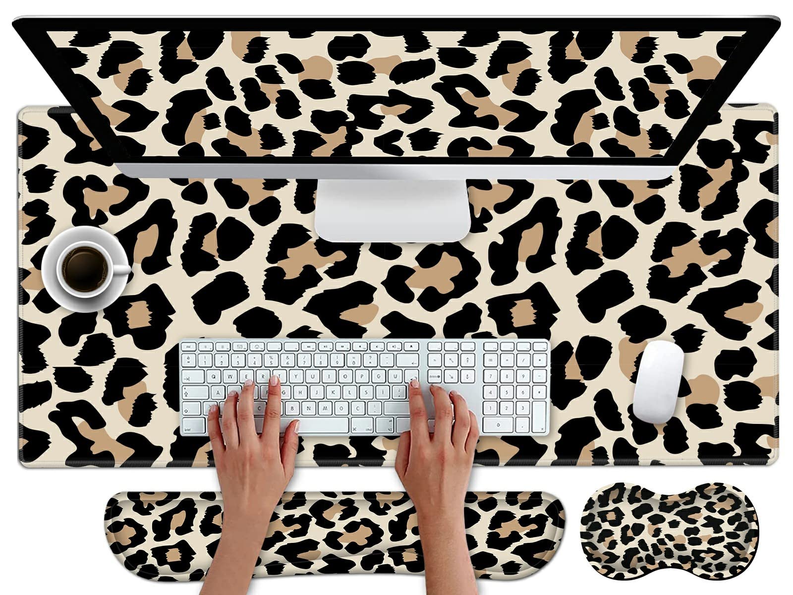 Pretty Mouse Pad and Wrist Rest Set, Extended Desk Mat (31.5" x 11.8") with Memory Foam Ergonomic