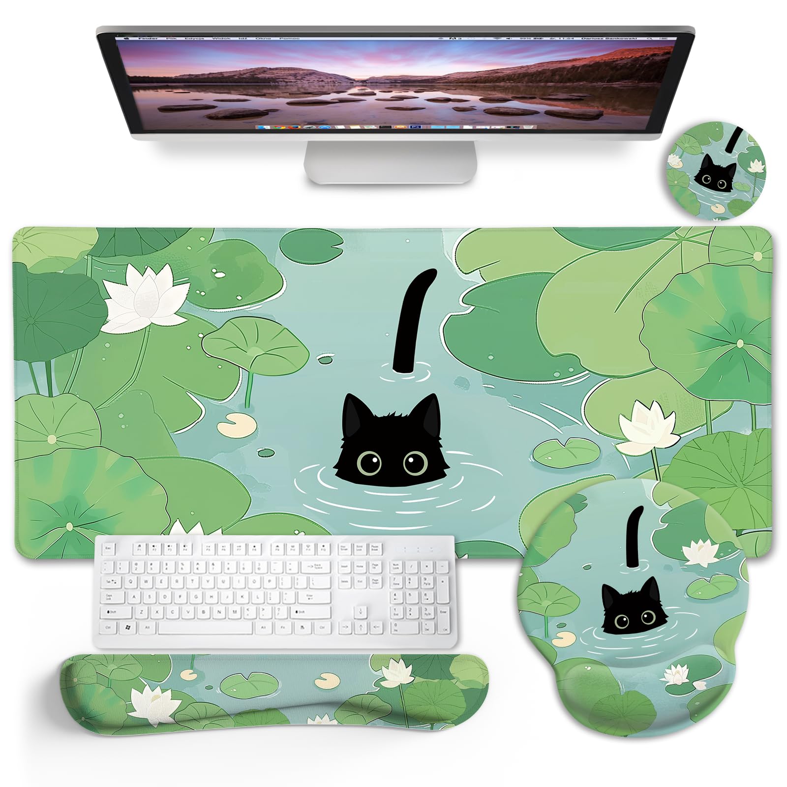 Blusabaca Black Cat Mouse Pad, Funny Cute Desk Mat Office Accessories Decor