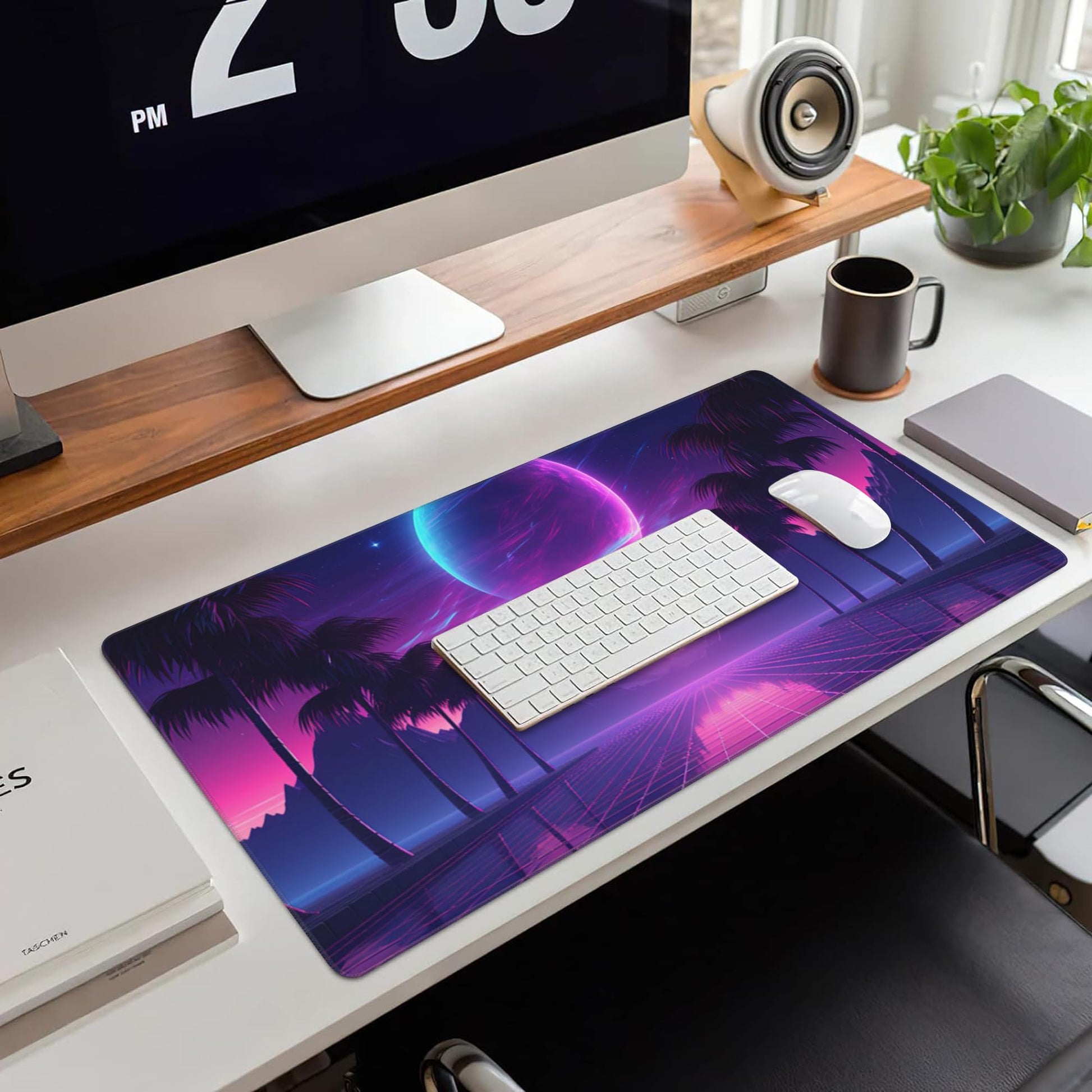 Large Gaming Mouse Pad for Desk,Cool Retrowave Landscape Desk Mat,Science Fiction Scene Desk Pad
