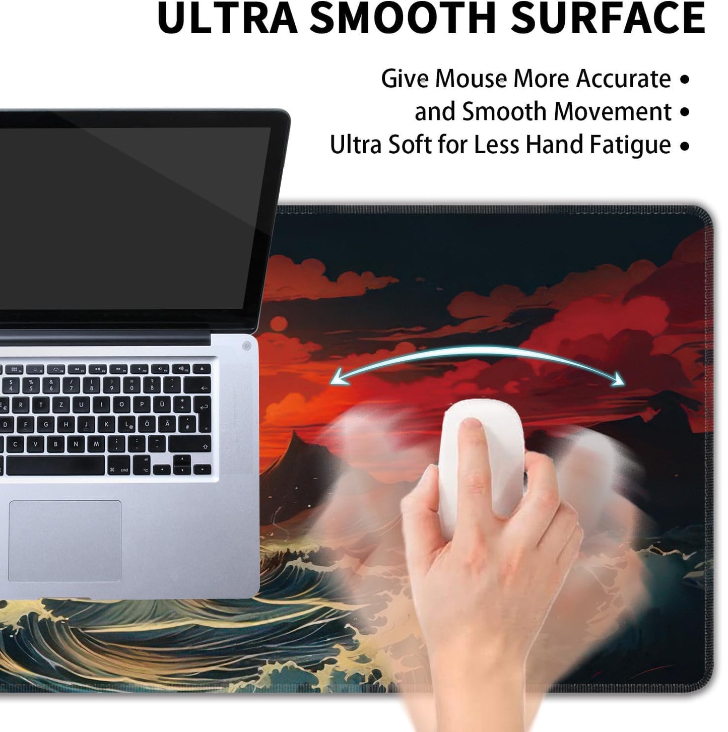 Japanese Sea Wave Large Mouse Pad,Gaming Keyboard Desk Pad,Extended Mouse Mat Non-Slip Rubber Base
