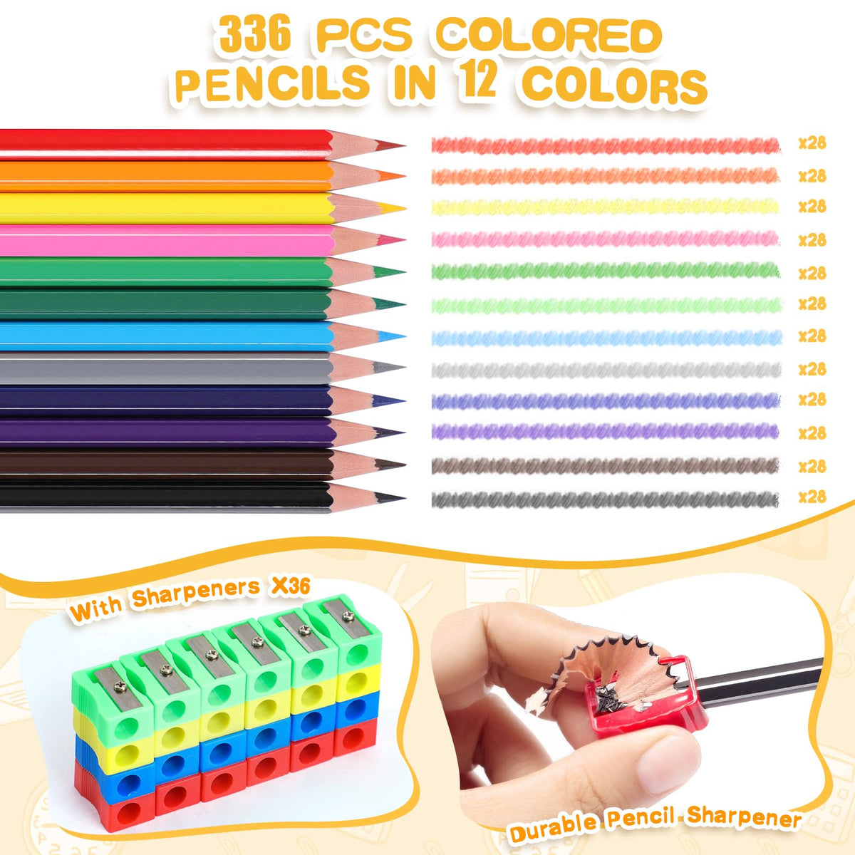 336 Packs Colored Pencils Bulk Classroom, Colored Pencils for Kids 12 Color