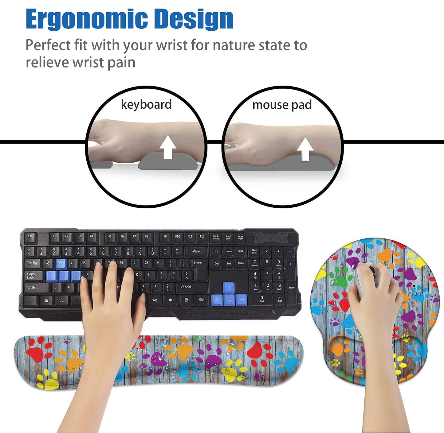 LOWORO Keyboard Wrist Rest and Mouse Pad Support, Non-Slip PU Base Ergonomic Gaming Mousepad for