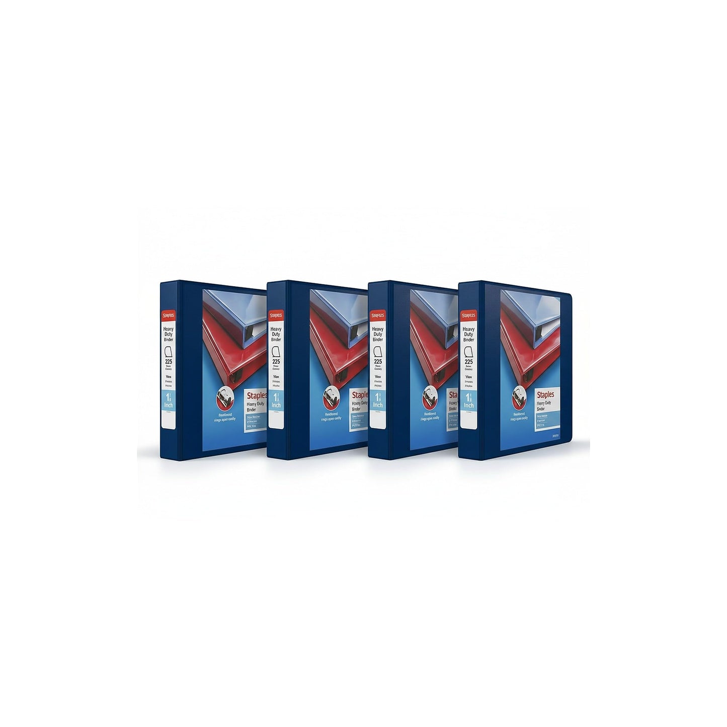 Staples Heavy Duty 1 1/2" 3-Ring View Binder, D-Ring, Blue, 4/Pack