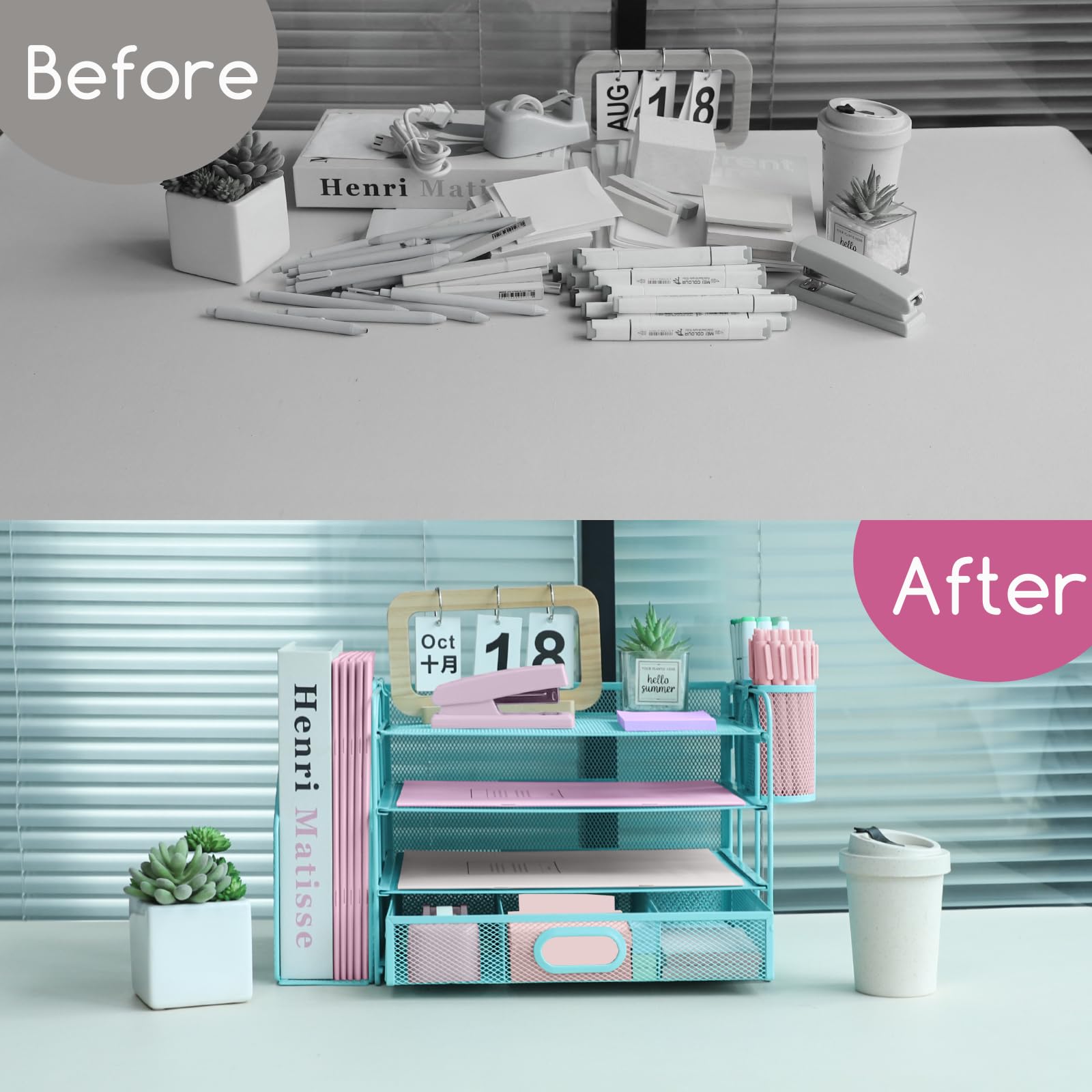 ideallife Desk Organizers and Accessories with File Holder, 4-Tier Paper Letter Tray Organiser with
