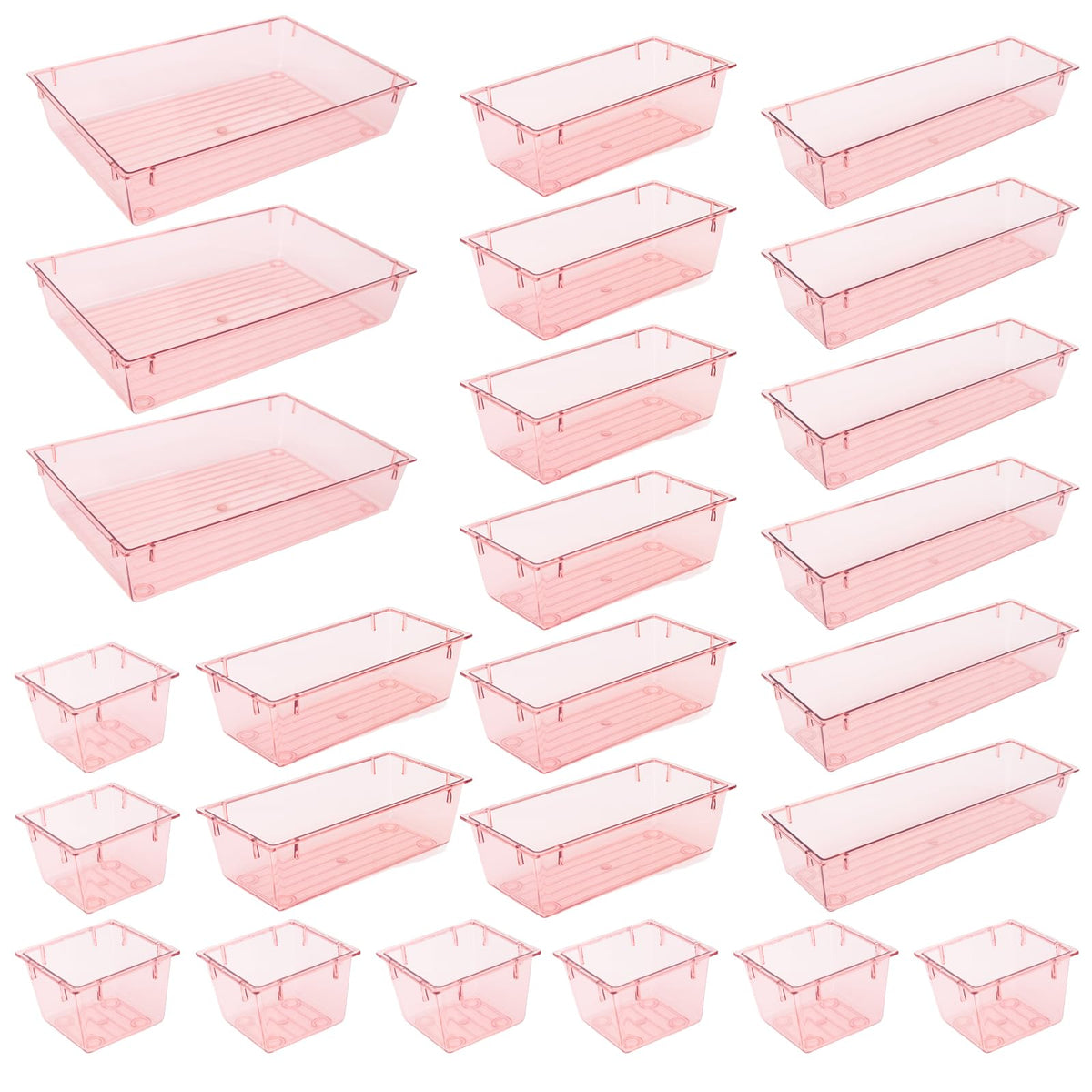 25 Pack Desk Drawer Organizer Set,Vanity and Desk Drawer Storage Bins,Clear Plastic Drawer