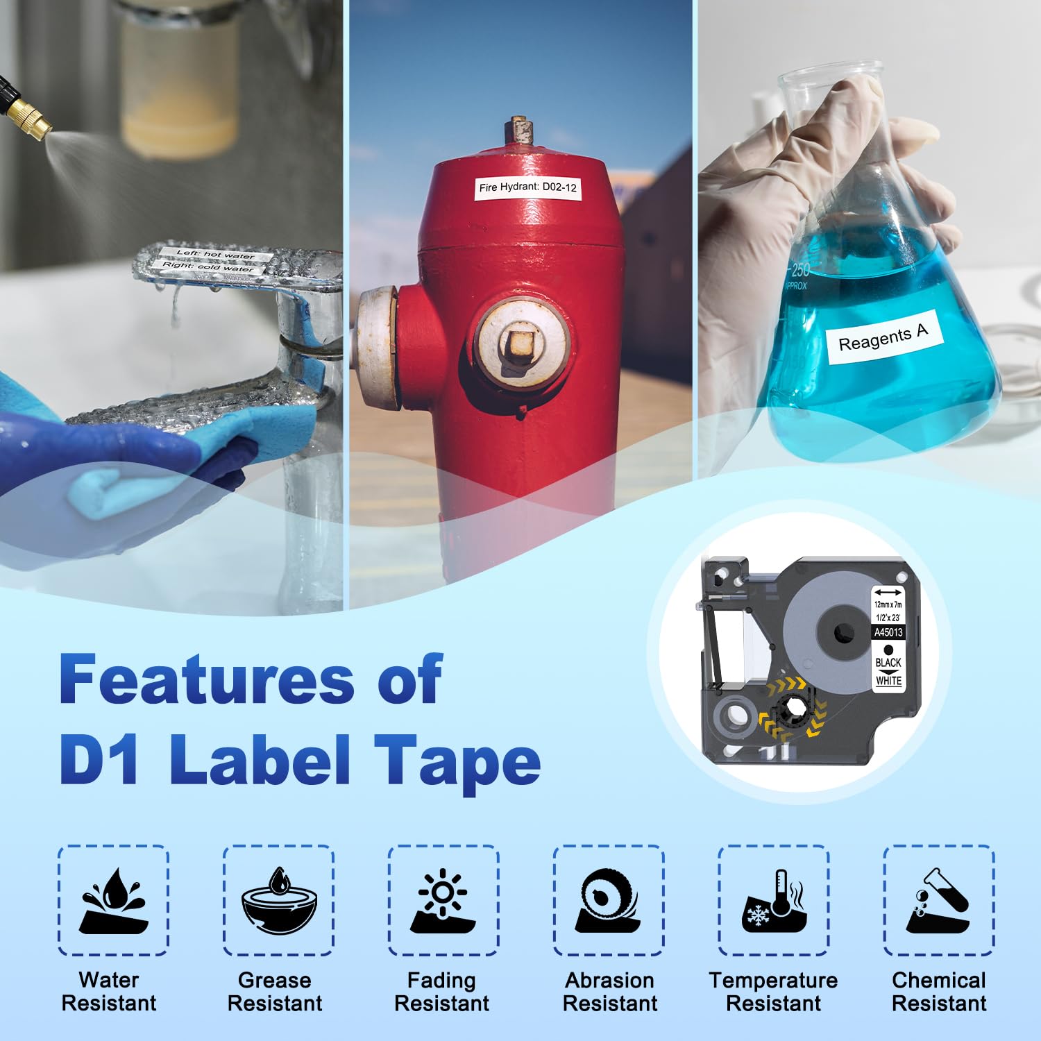 6-Pack Compatible with Dymo D1 Label Tape 45013 a45013 1/2 Inch x 23 Ft