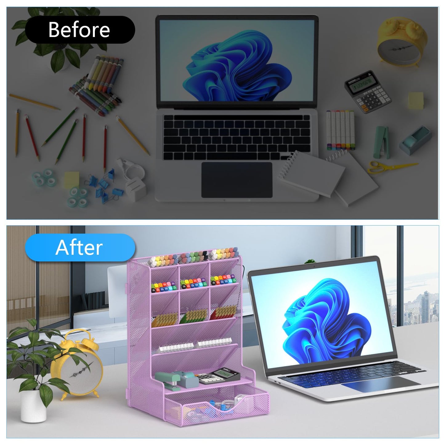BOHDK Pen Organizer for Desk, Multi-Functional Desk Organizer, Wall Mount Pen Holder with Drawer