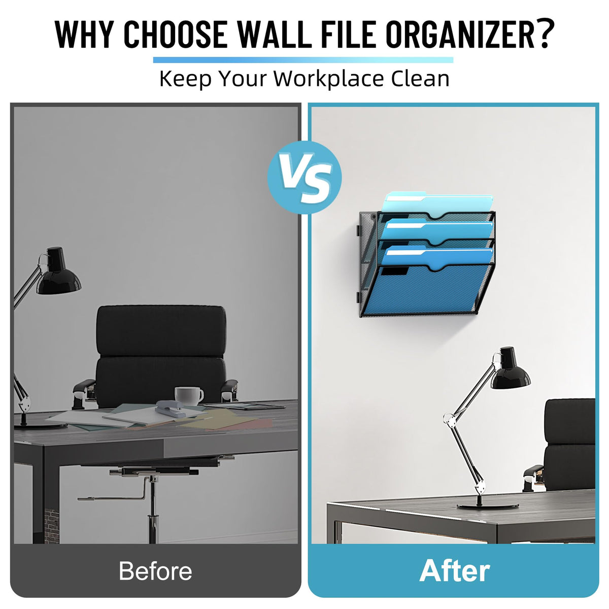 3-Tier Hanging Wall File Organizer with Hooks for Office Organization