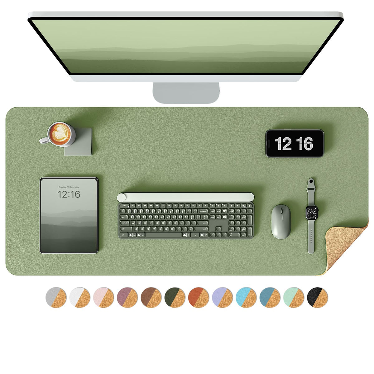 YSAGi Double-Sided Desk Pad, 35.4"x17"Leather Desk Mat, Eco Cork Desk Pad Protector,Large Mouse