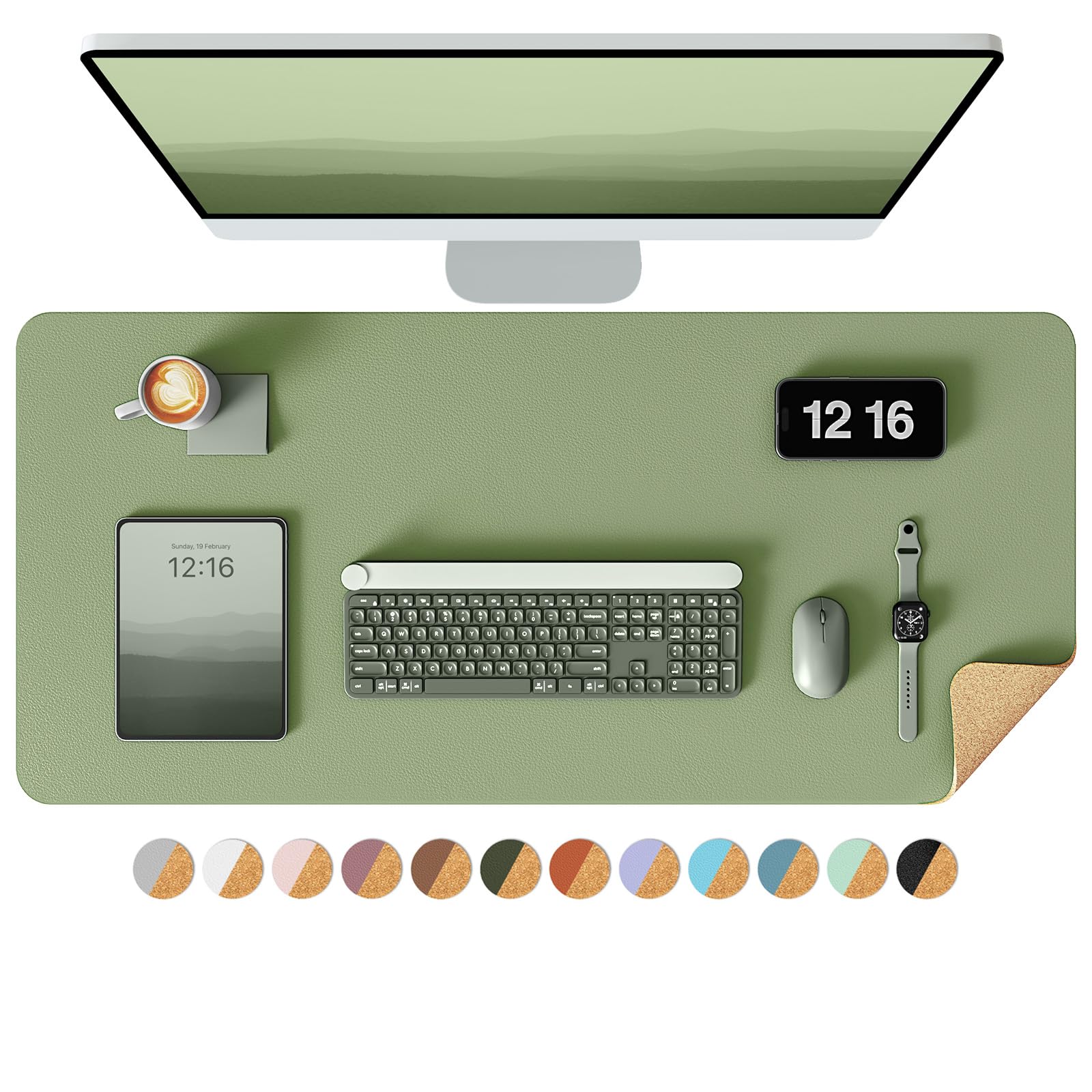 YSAGi Double-Sided Desk Pad, 35.4"x17"Leather Desk Mat, Eco Cork Desk Pad Protector,Large Mouse