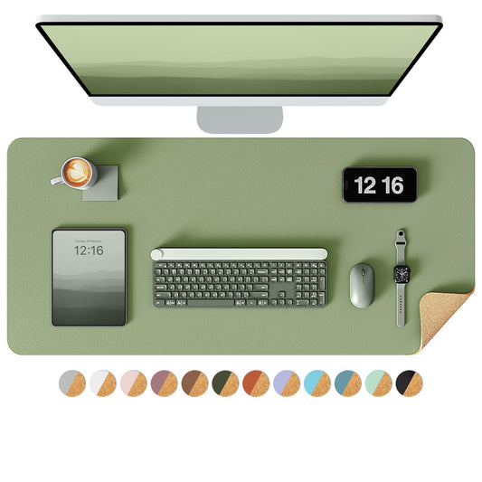 YSAGi Double-Sided Desk Pad, 35.4"x17"Leather Desk Mat, Eco Cork Desk Pad Protector,Large Mouse