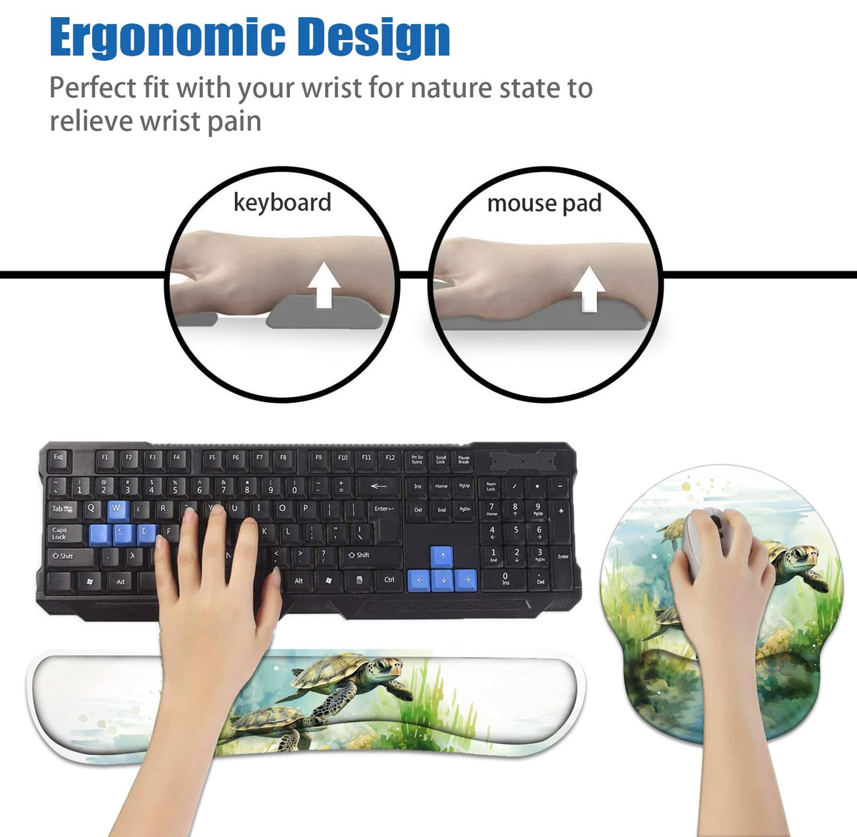 LOWORO Keyboard Wrist Rest and Mouse Pad Wrist Support Set with Coasters, Non-Slip PU Base