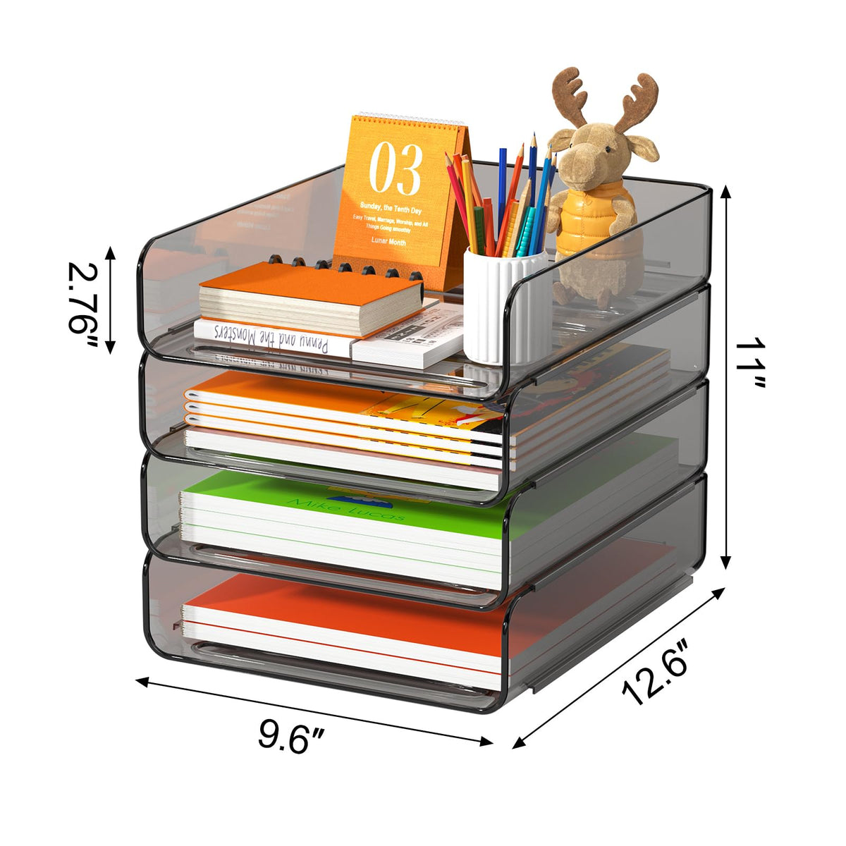 FANXIYQ 4-Tier Acrylic Paper Tray Organizer, Brown Office Paper Organizer