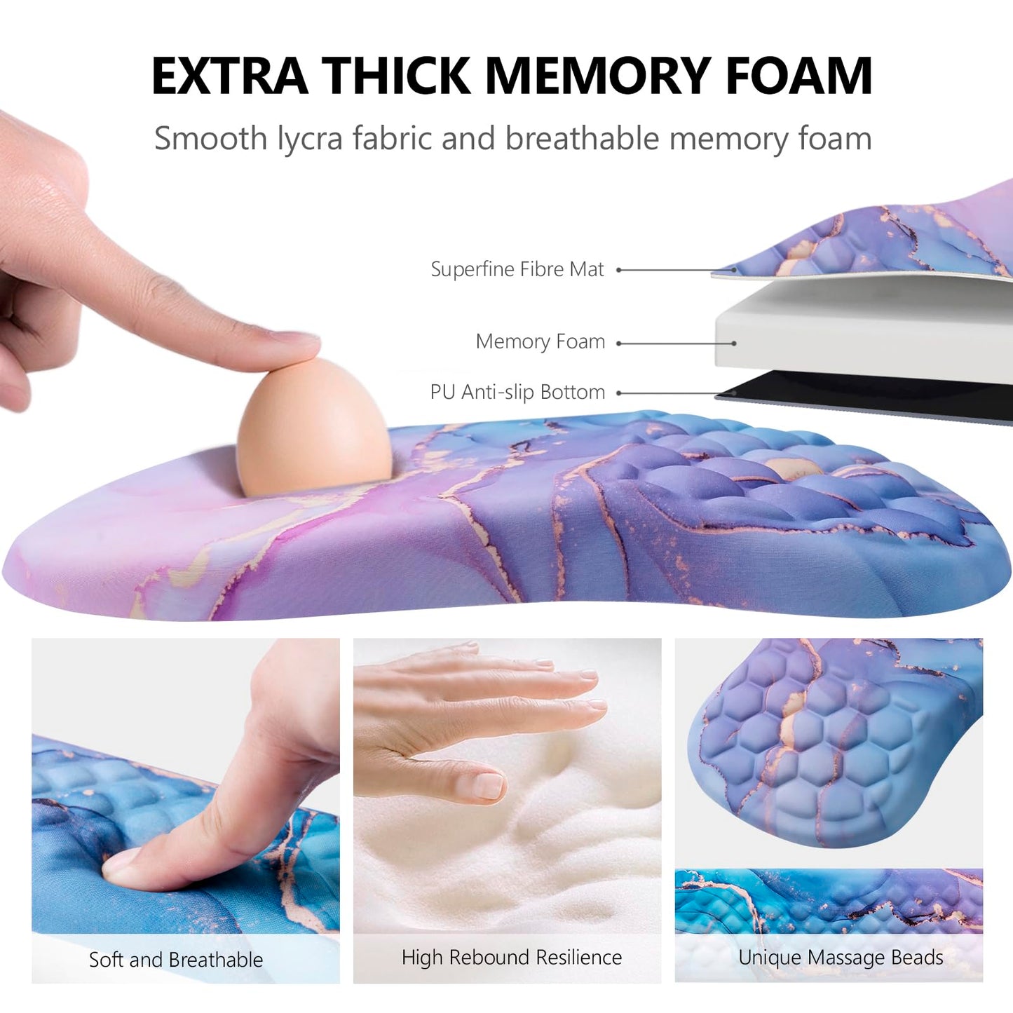 Mouse Pad Wrist Support, Laokiiy 2 in1 Keyboard Wrist Rest+ Ergonomic Mouse Pad, Non-Slip Wrist