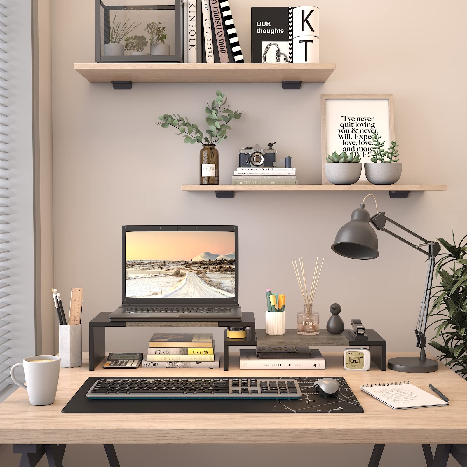 WESTREE Dual Monitor Stand Riser - 2 Shelf Computer Stand with Adjustable Length and Angle, Desktop