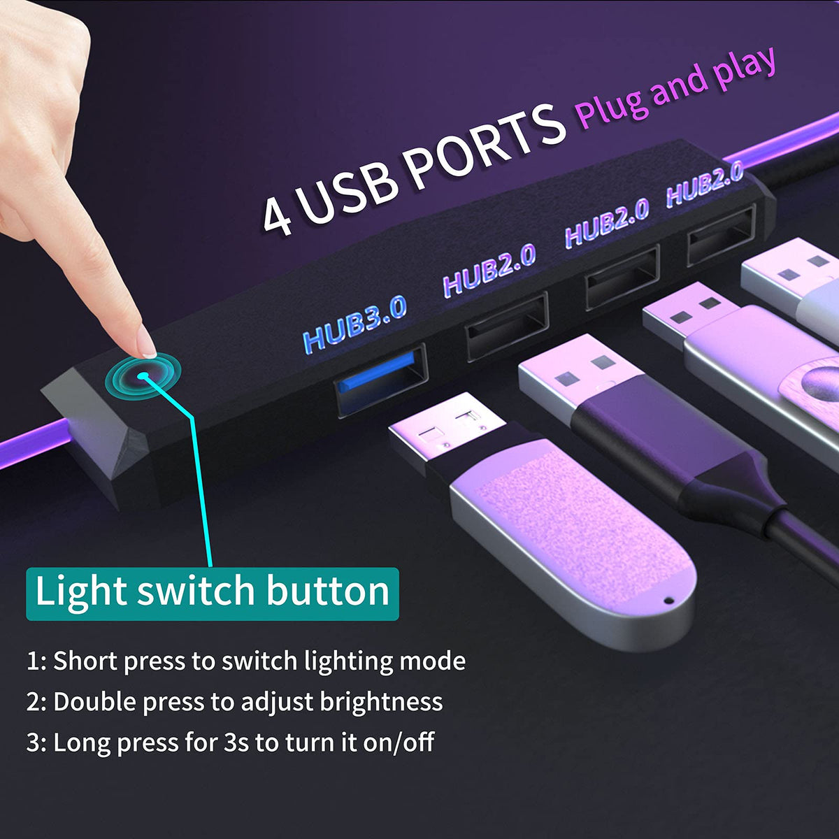 TIDALSOIL RGB Gaming Mouse Pad with 4-Port USB Hub, 31.5x11.8 in Desk Mat