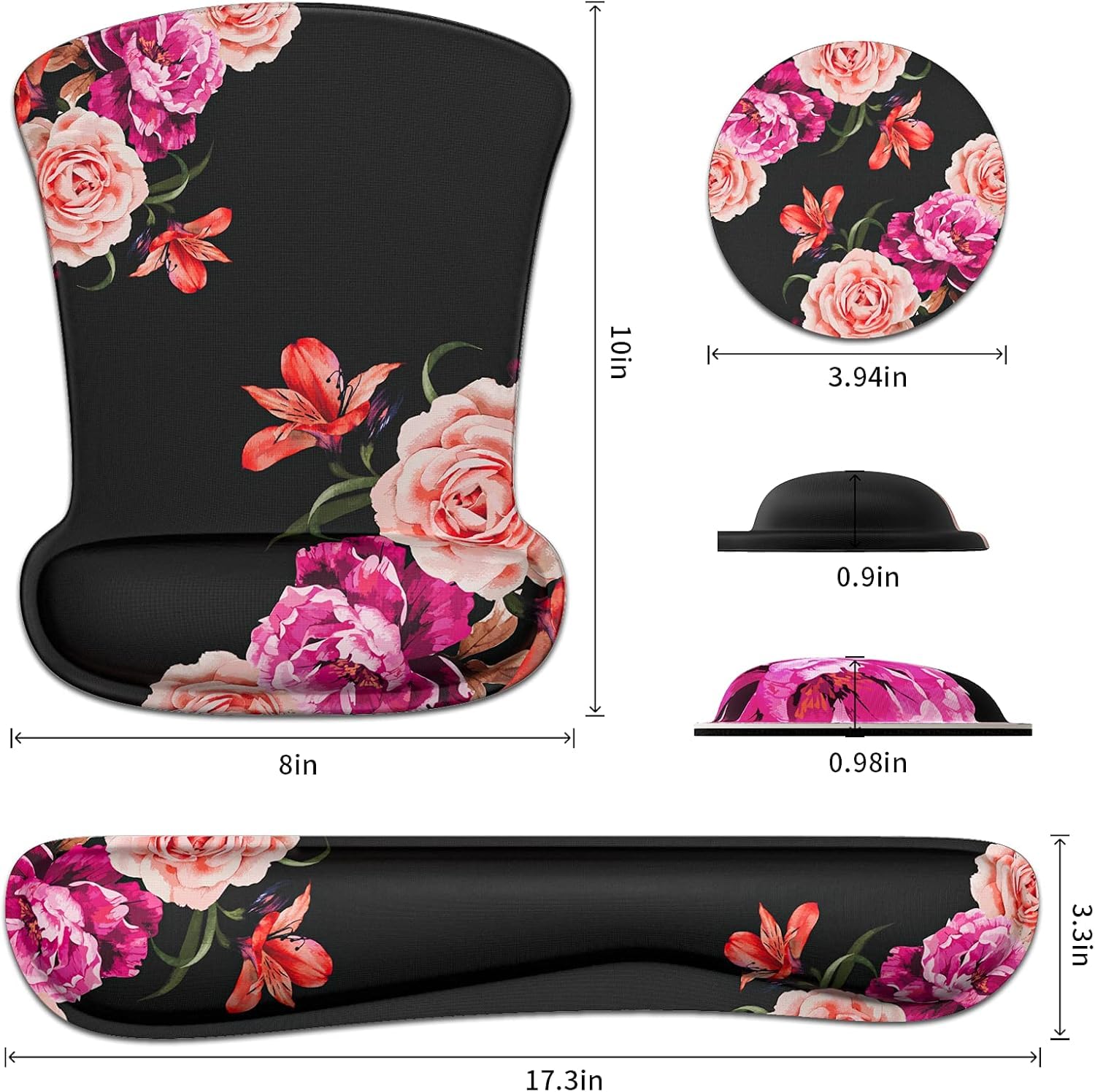 Wrist Rest Support Ergonomic Gel Mouse Pad & Memory Foam Keyboard Set Non-Slip Rubber PU Base Easy