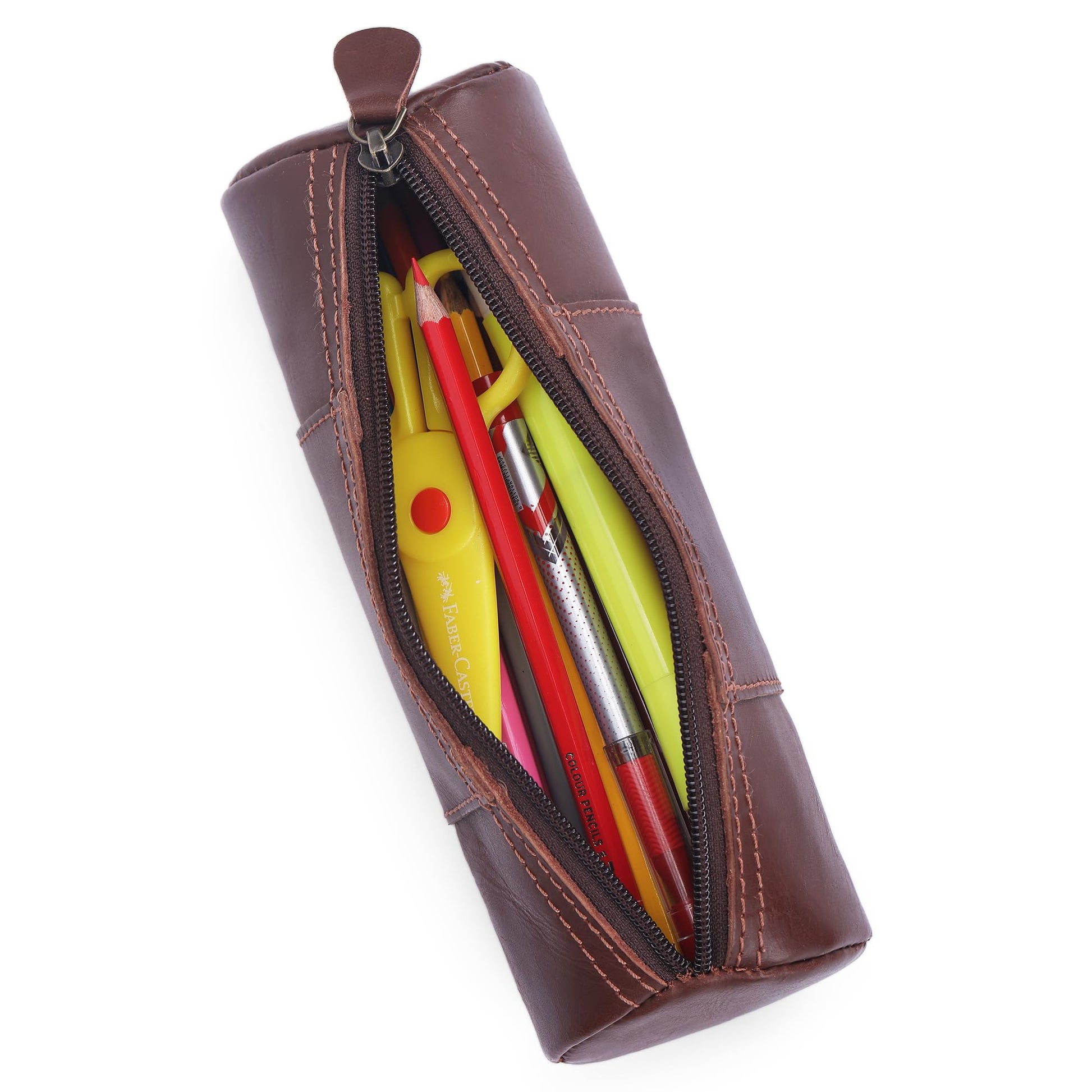 TheAntiq Tan Leather Pencil Cases Small for Men - Handcrafted Leather Pencil Case with Zipper