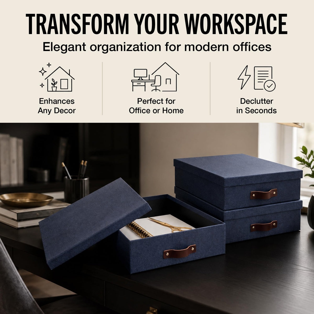 Bigso Oskar Canvas Fiberboard Document Letter Box - File Organizer Box for Important Paperwork