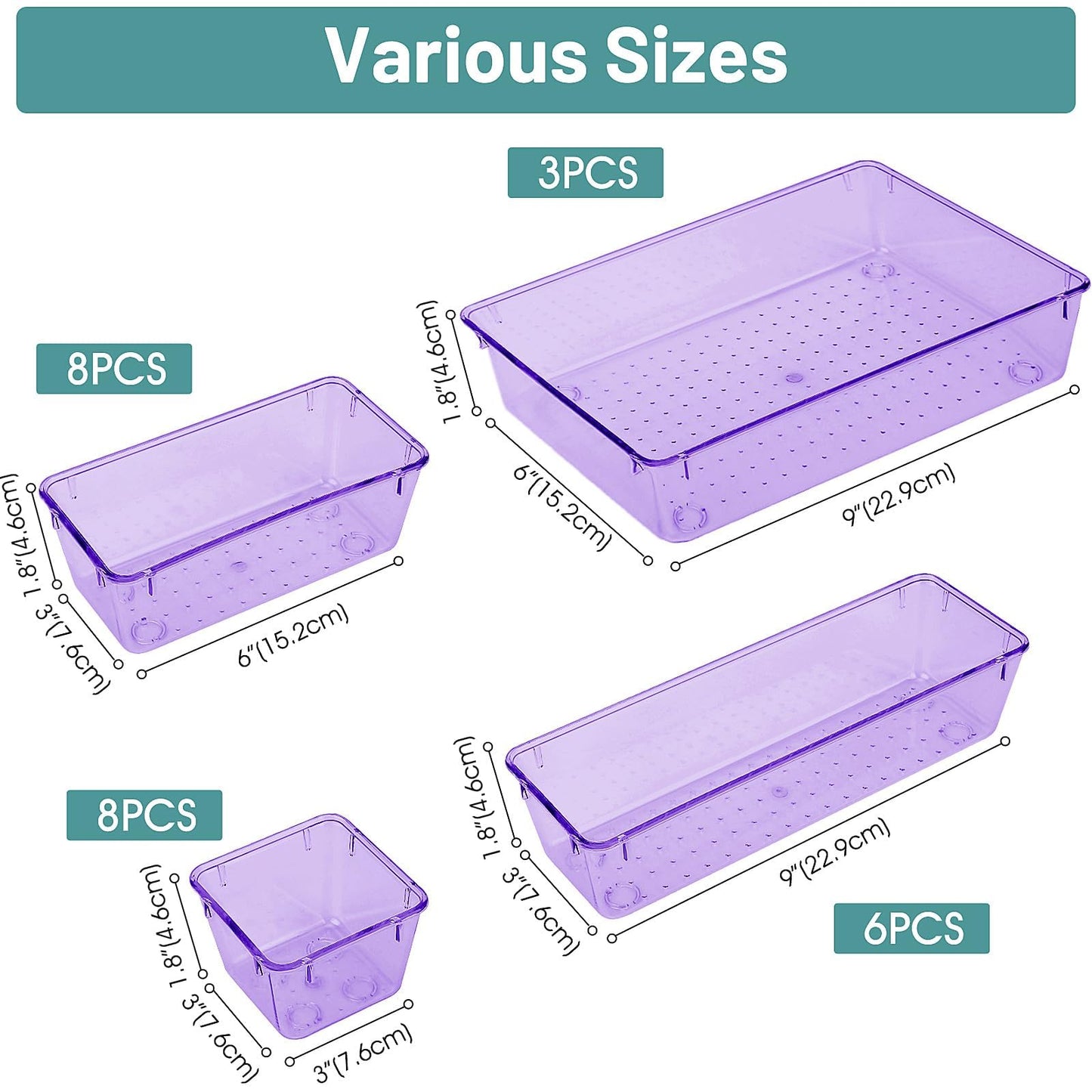 25 PCS Plastic Drawer Organizer Set, Makeup Organizers and Storage Bins