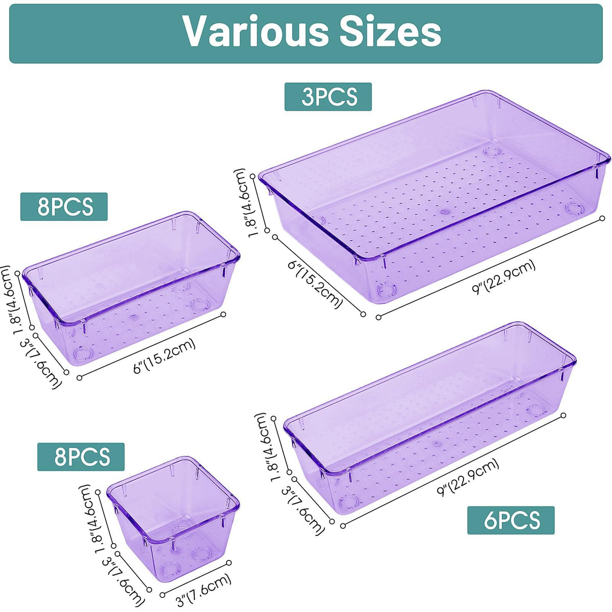 25 PCS Plastic Drawer Organizer Set, Makeup Organizers and Storage Bins