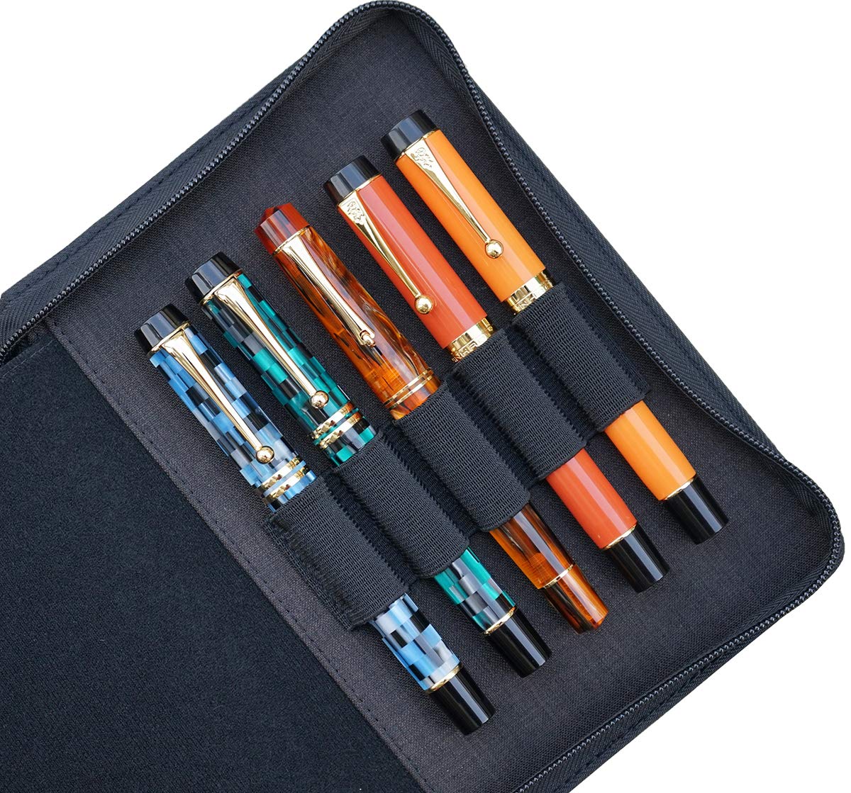 Lanxivi 10 Slots Fountain Pen Case Black, Waterproof Canvas Pen Holder Display Pouch Bag