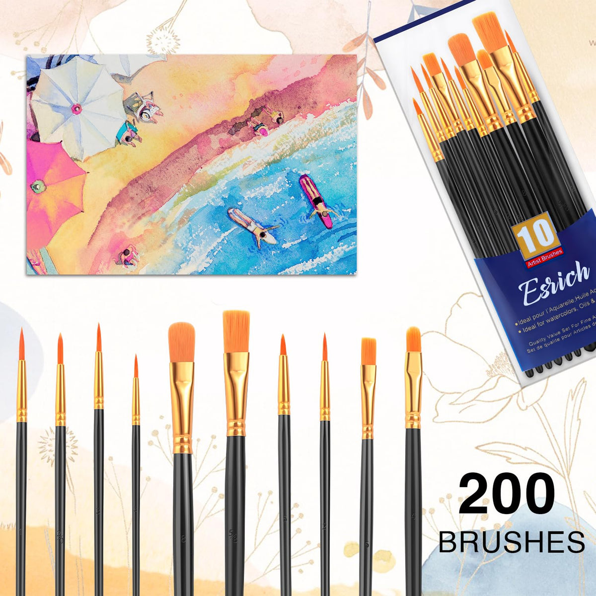 ESRICH 200PCS Paint Brushes, Paint Brush for Acrylic Painting