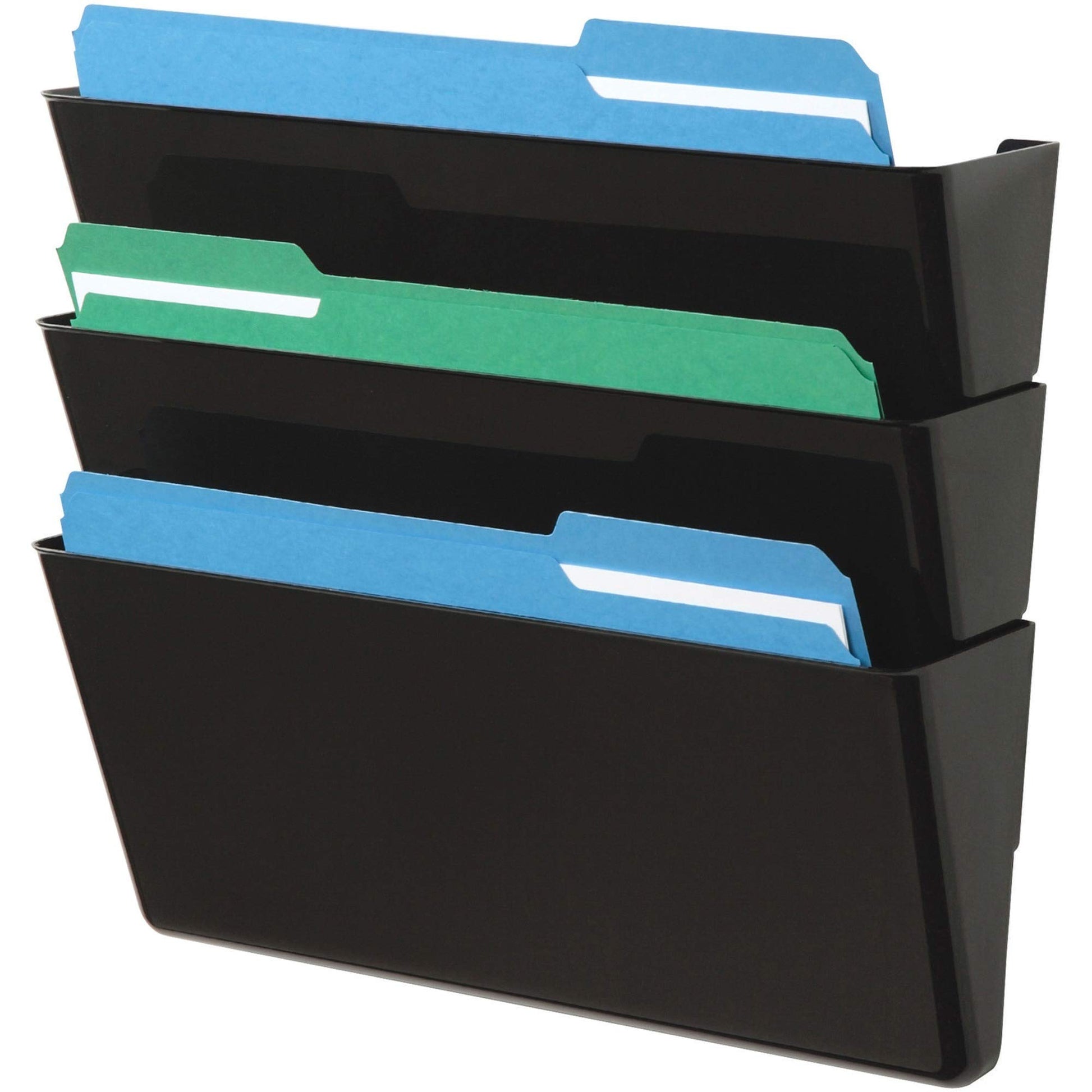 Deflecto Office DocuPocket 73604, Wall File Organizer, Stackable, Letter Size, Black, Set of 3