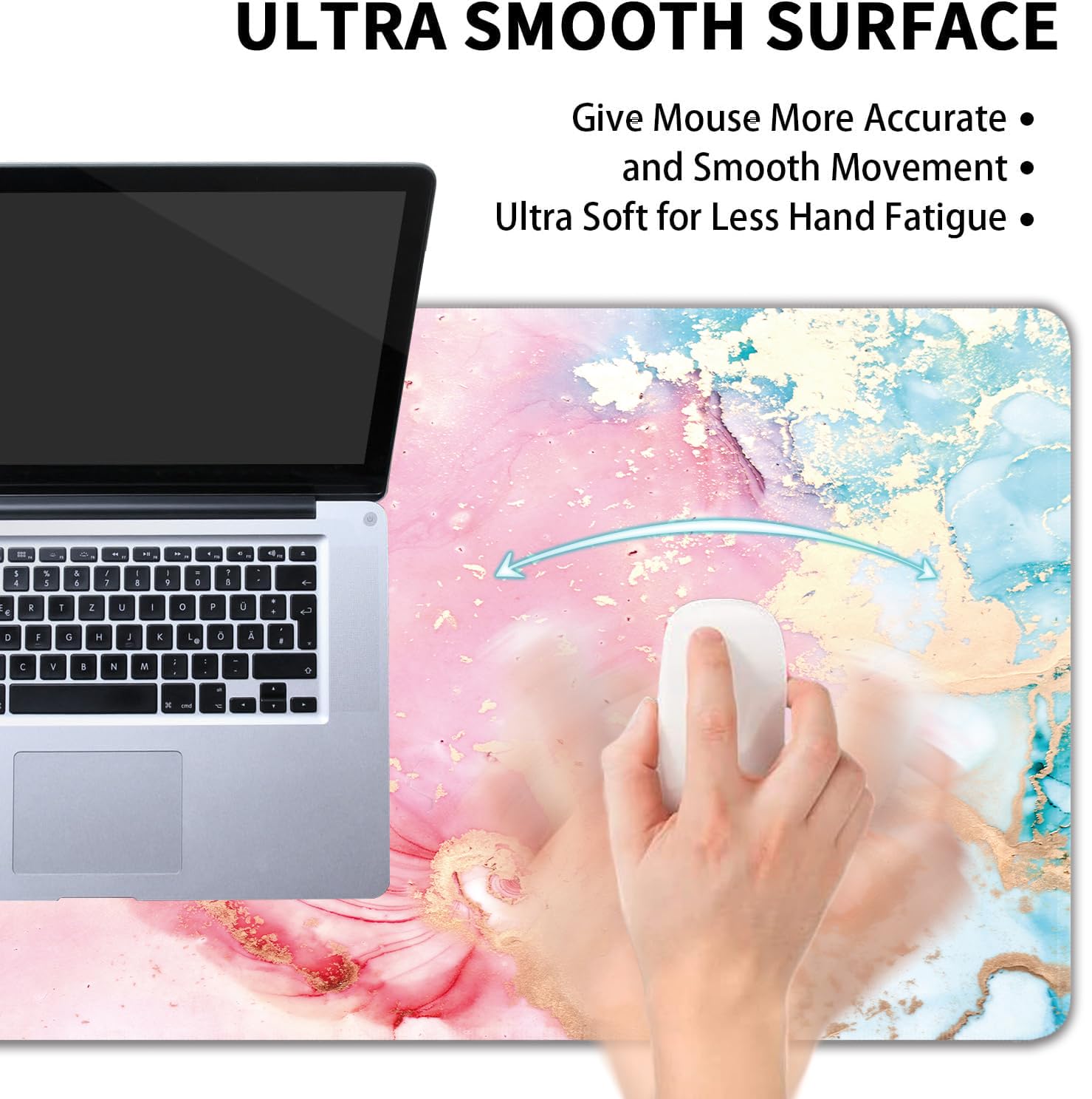 Cute Pink Marble Large Mouse Pad,Gaming Keyboard Desk Pad,Extended Mouse Mat Non-Slip Rubber Base