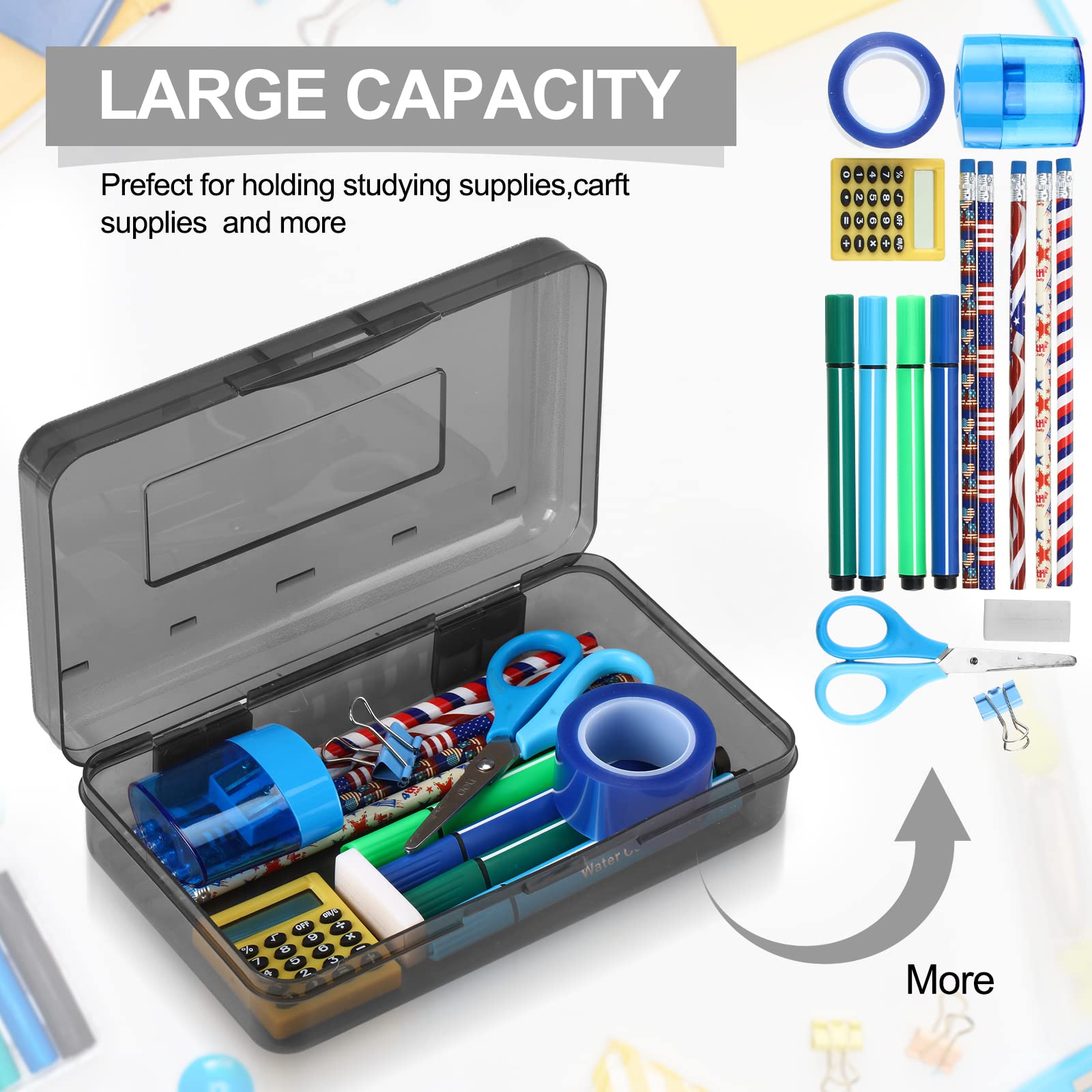 Leelosp 12 Pack Pencil Boxes Bulk, Large Plastic Case,Gray