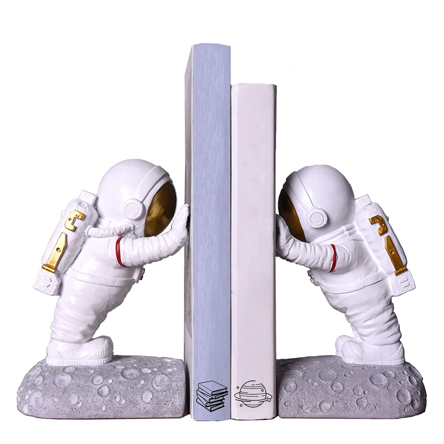 Joyvano Astronaut Bookends - Space Decor for Kids Rooms & Home Office - Heavy Duty Book Holders